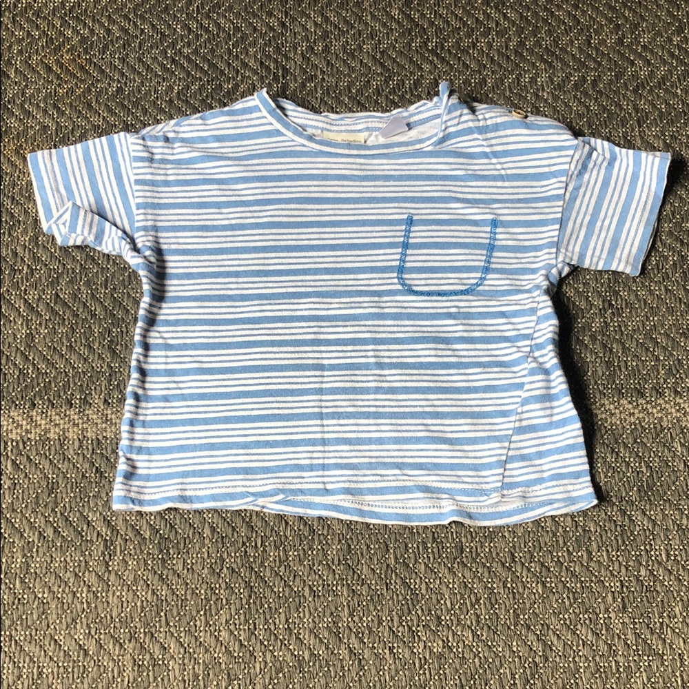 Zara Light Blue & White Striped Short Sleeve Tee